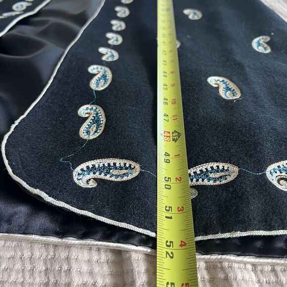 VTG Wool Long Black Coat Vest Jacket Women Small/Med Embroidered Paisley Floral - Picture 9 of 13